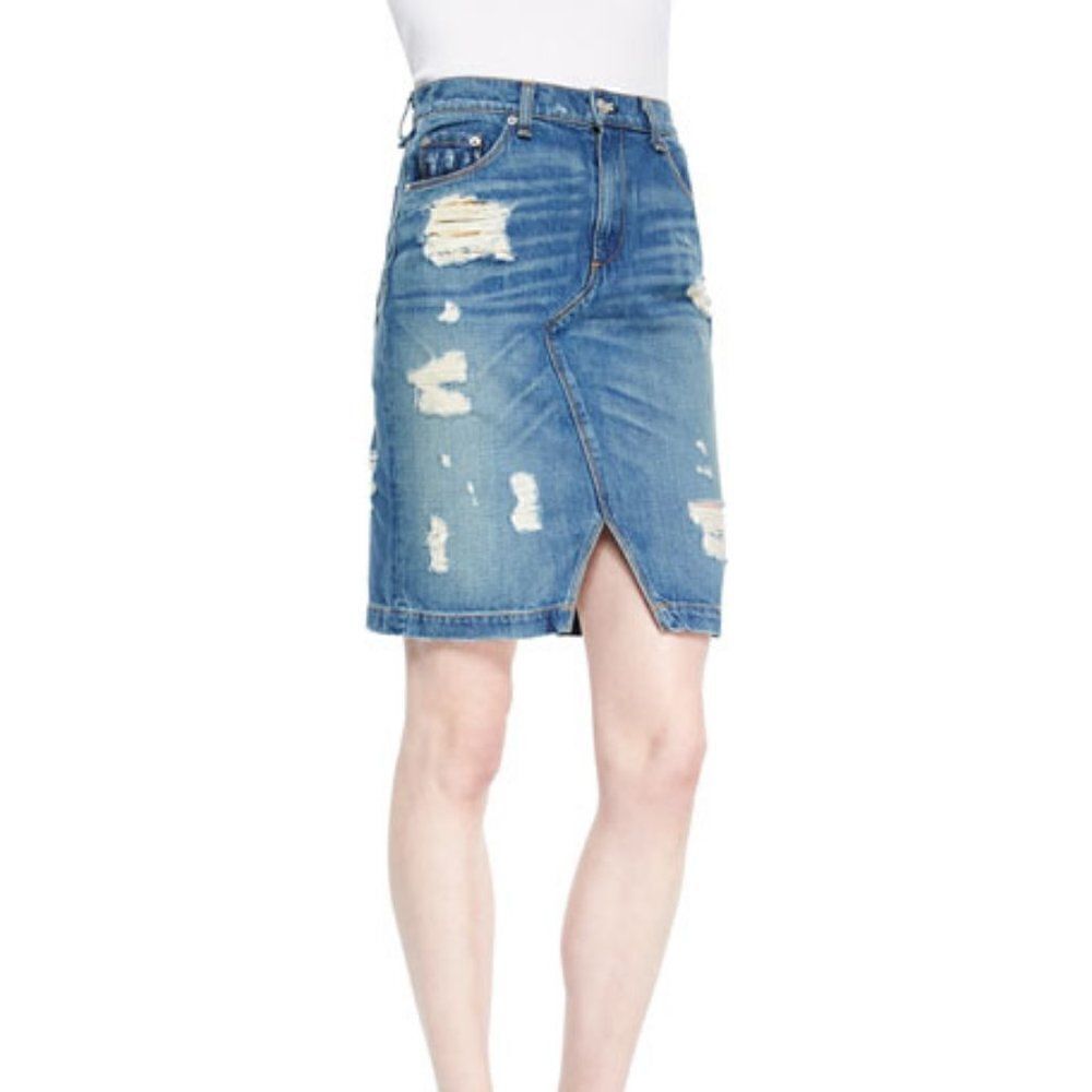 Rag & Bone Shredded Denim Jean Skirt